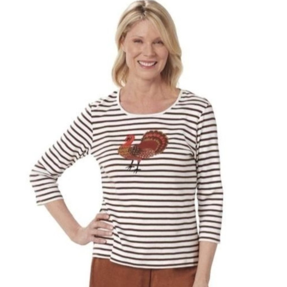 TURKEY TOP Serengeti striped embellished Striped Top size Medium